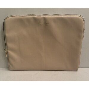 Nicole Miller Tan Soft Leather Texture Laptop Computer Zipper Sleeve 13" VGUC